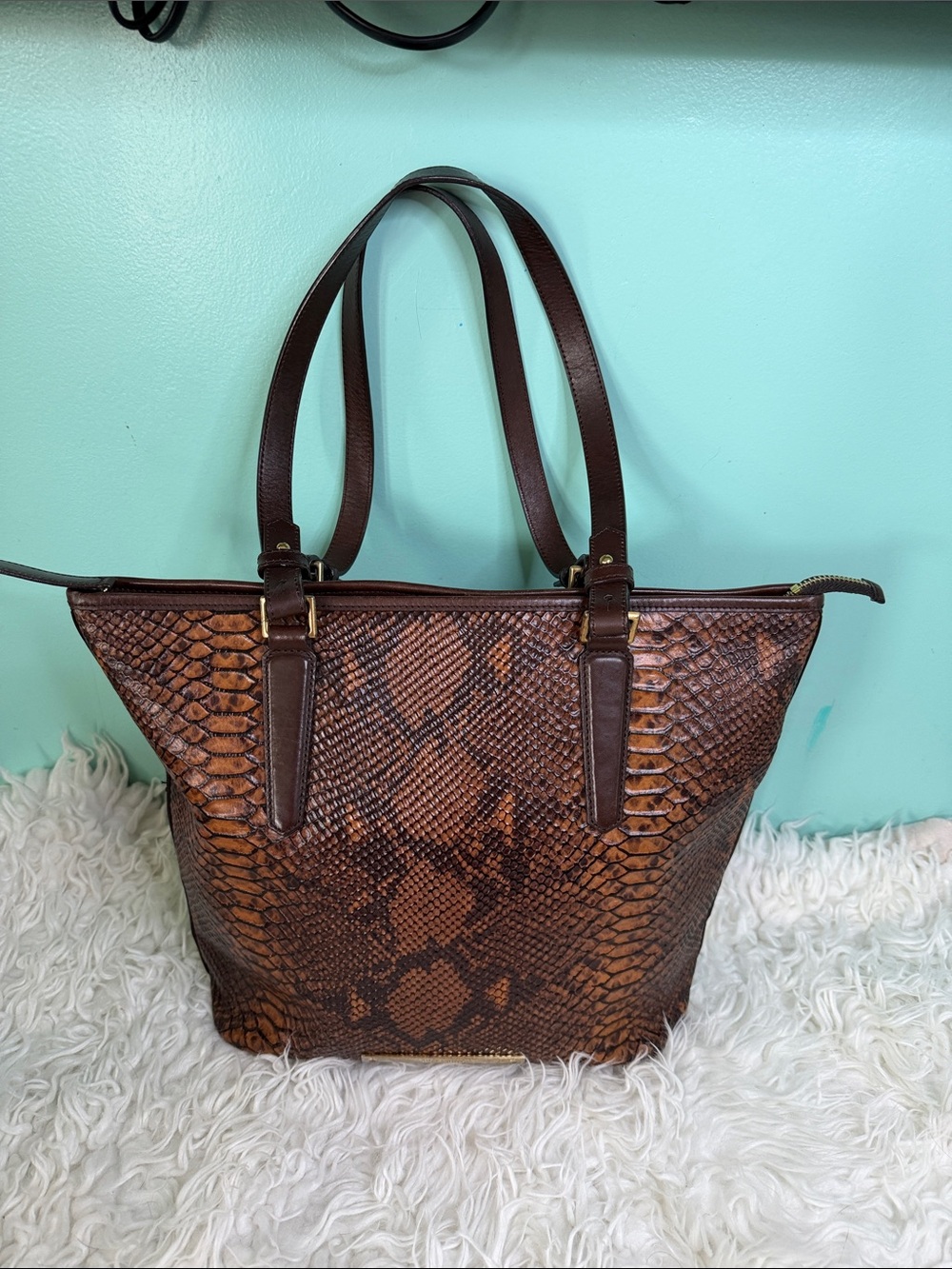 Brahmin Asher Brown  Python Snake skin Tote with Dark Brown Straps